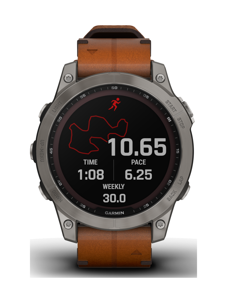 Garmin fenix® 7 fenix 7 Sapphire Solar "Titanium Titan mit braunem Lederarmband" 0100254031