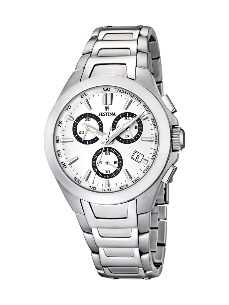 Festina University Sports Press F16747/1 Orologio Uomo, Acciaio Placcato Oro, Cinturino In Pelle, Data, 50m